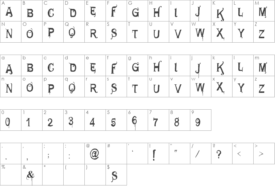VTKS GENERAL USE font character map preview