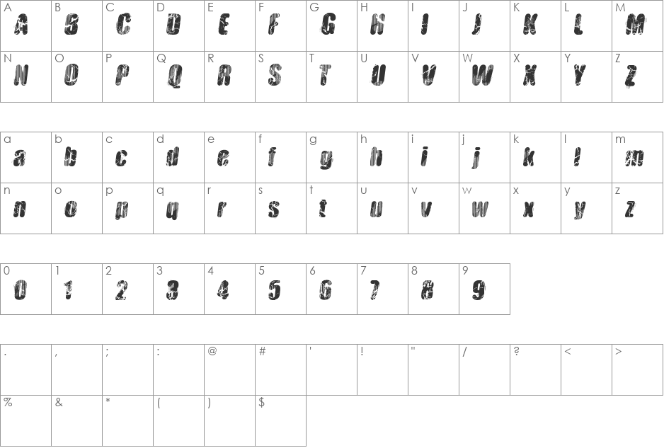 Vtks Hardness font character map preview