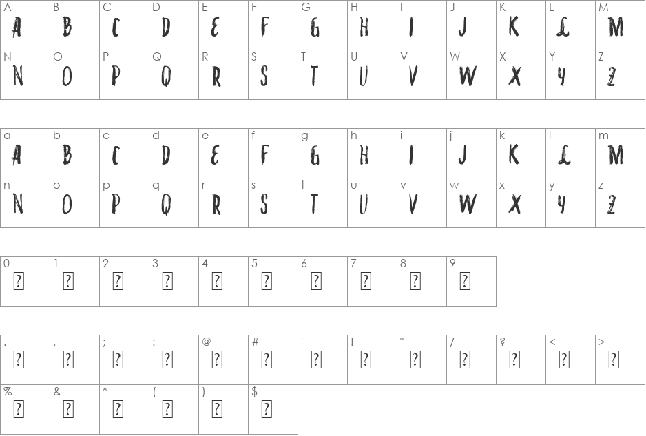 VTKS INKED font character map preview