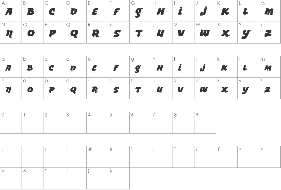 vtks Lemon Drop font character map preview