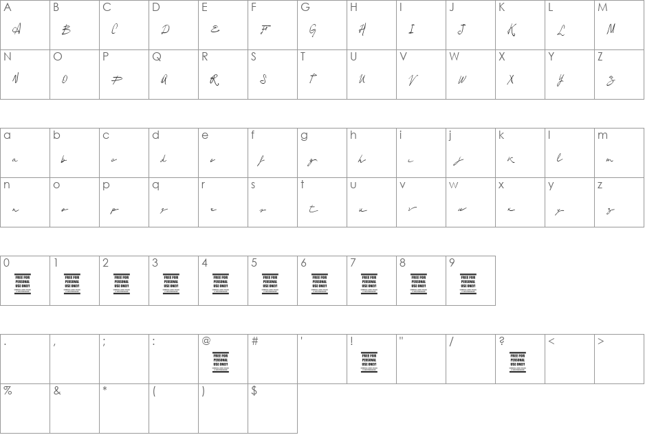 Vtks Lounge Set font character map preview