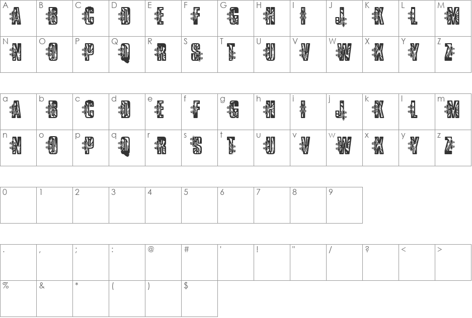 VTKS Low Rider font character map preview