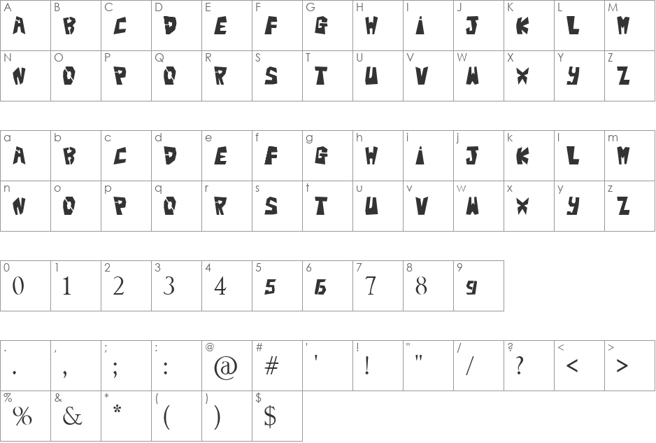 BigTeezSq font character map preview