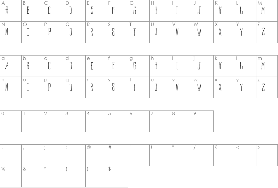 Vtks MockUp font character map preview
