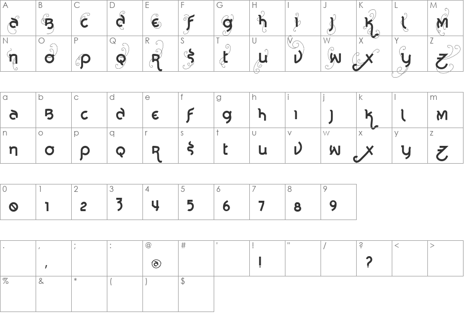 Vtks Noba font character map preview