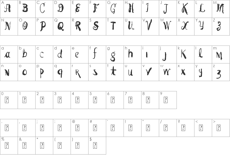 Vtks Pedra Bruta font character map preview