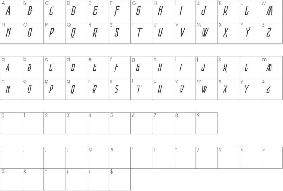 Vtks Raladeira 2 font character map preview