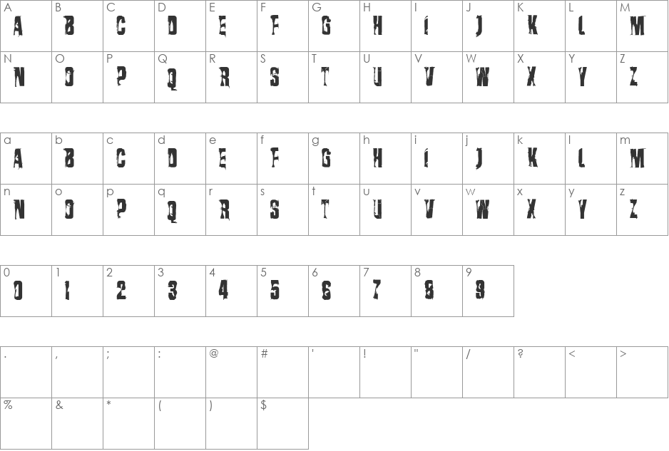 VTKS RASURADA font character map preview