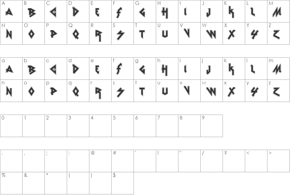 vtks Rude Metal font character map preview