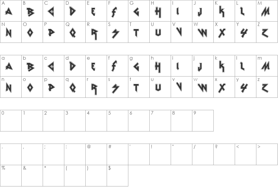 vtks Rude Metal shadow font character map preview