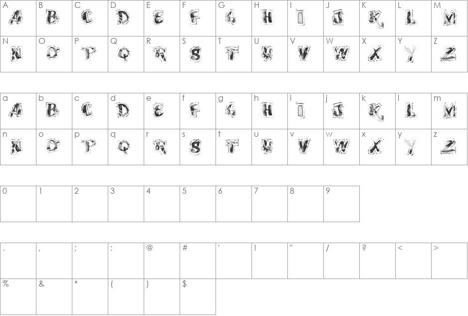 VTKS SCRUBBED font character map preview