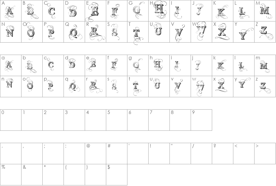 Vtks Simplex Beauty 2 font character map preview