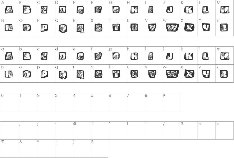 VTKS SKULLZ ME font character map preview