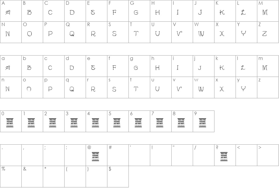 Vtks TotalFlexClean font character map preview
