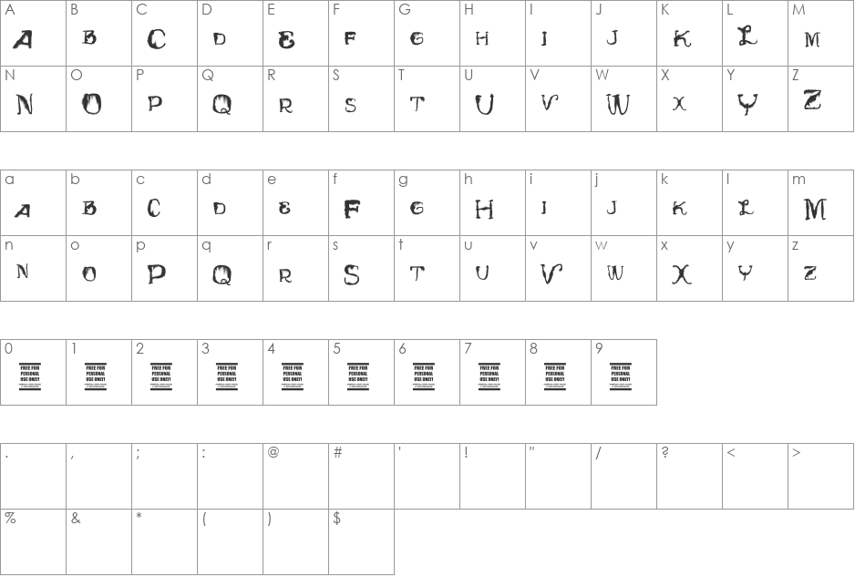 Vtks TotalFlexDisturbed font character map preview