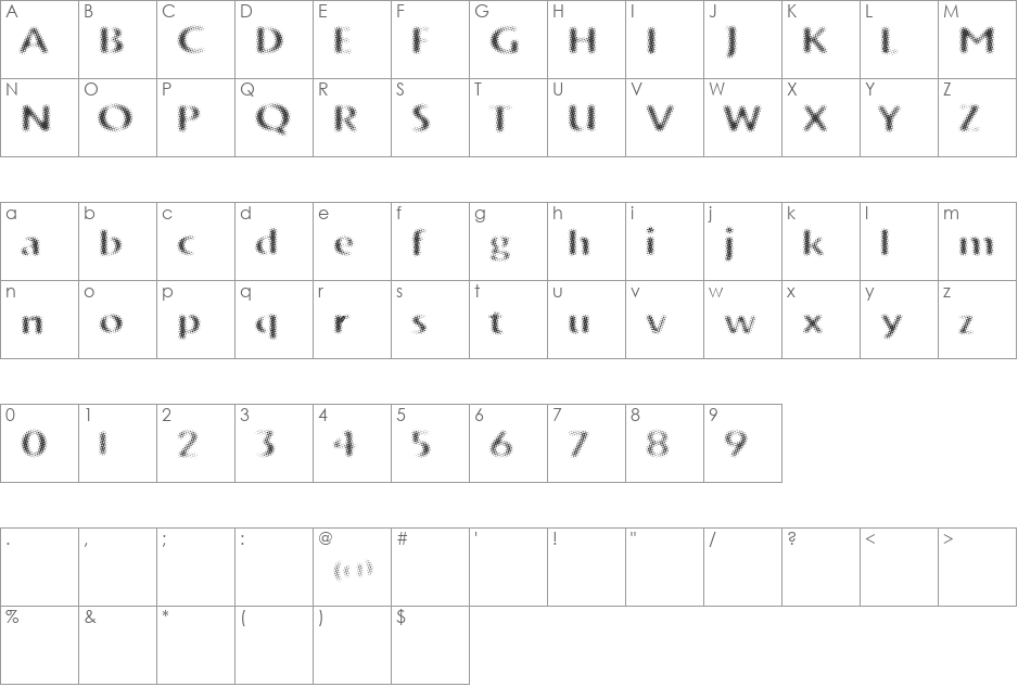 vtks trunkset font character map preview