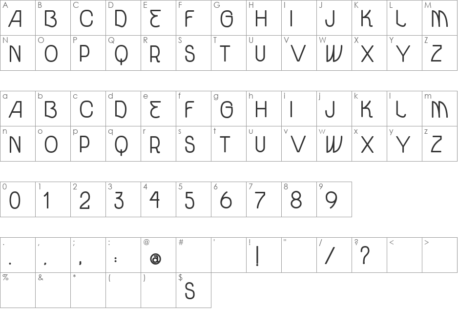 vtks unidade font character map preview