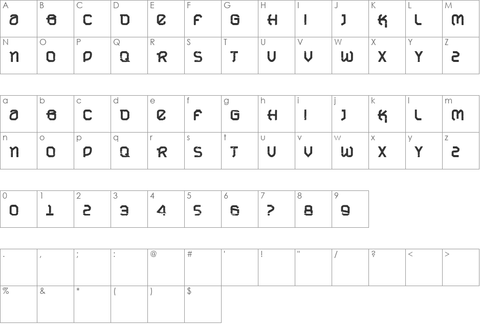 VTKS URBAN TIME bold font character map preview