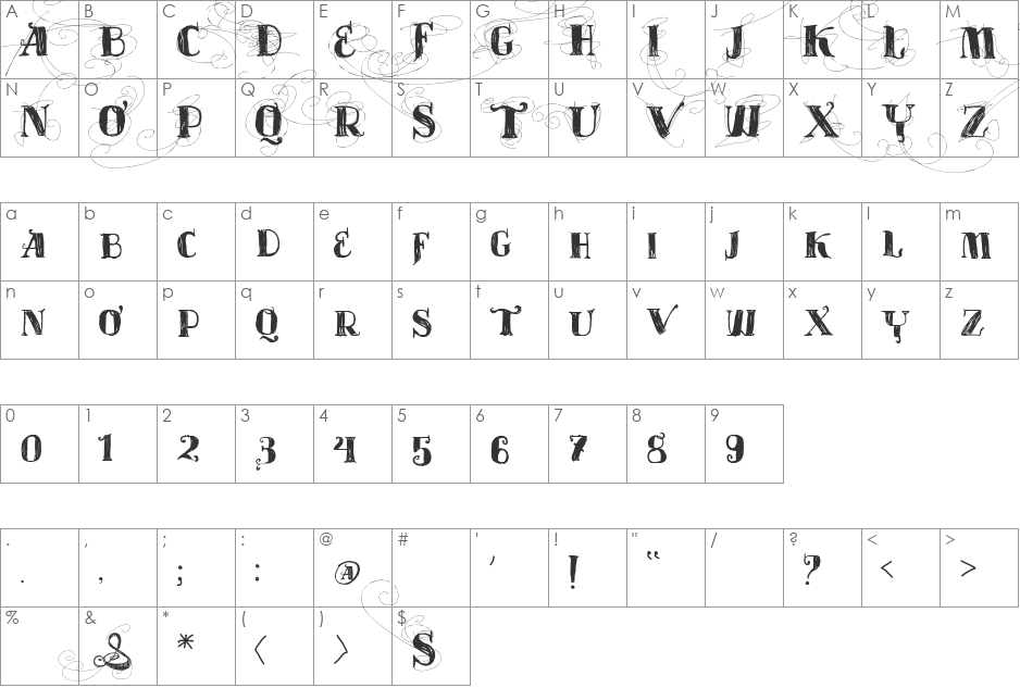 Vtks Velhos Tempos font character map preview