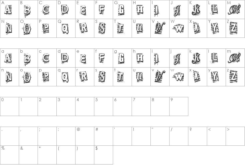 VTKS Xtra font character map preview