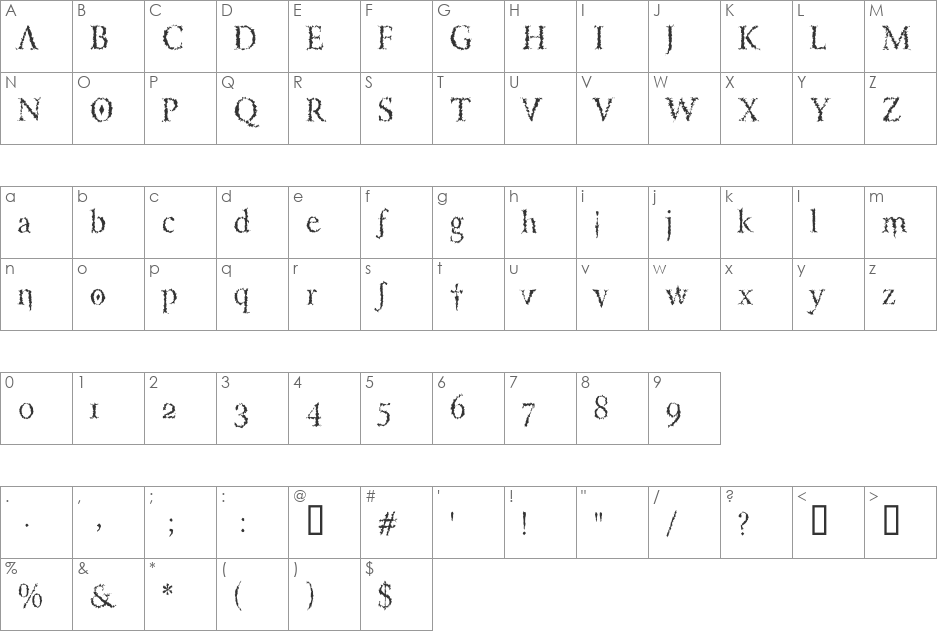 VTLucifersPension font character map preview