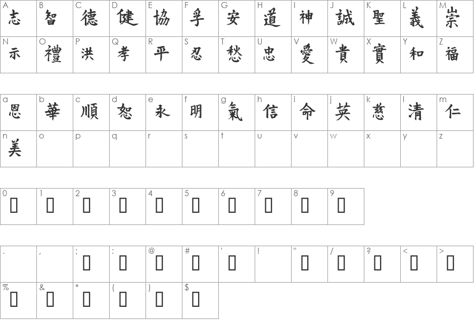 VTMeiOrnaments font character map preview