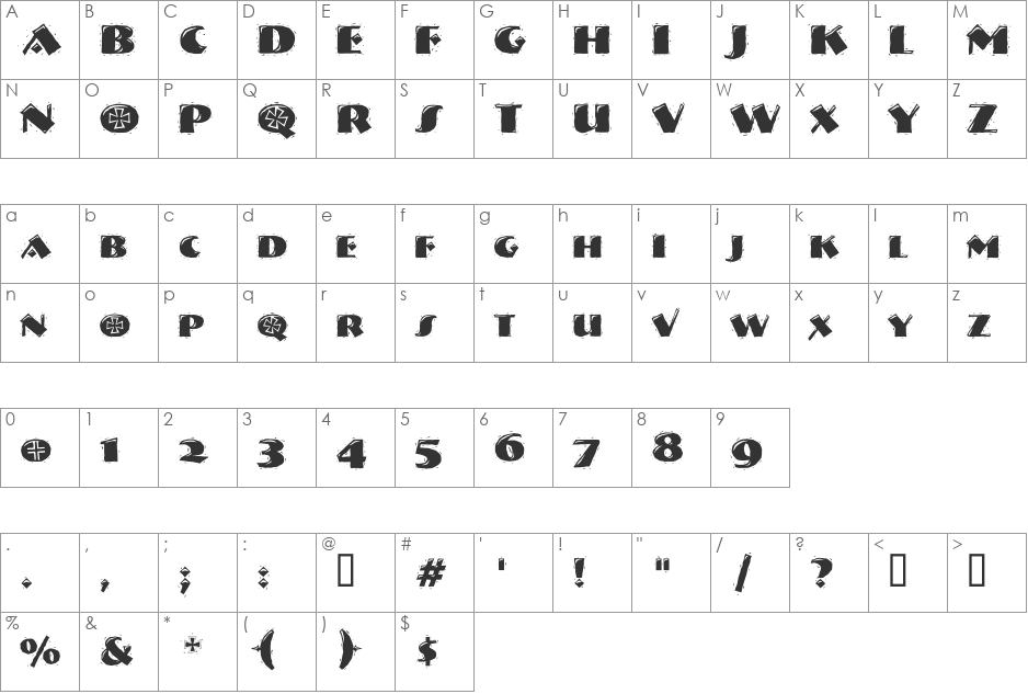 VTNervouzReichDecorated font character map preview