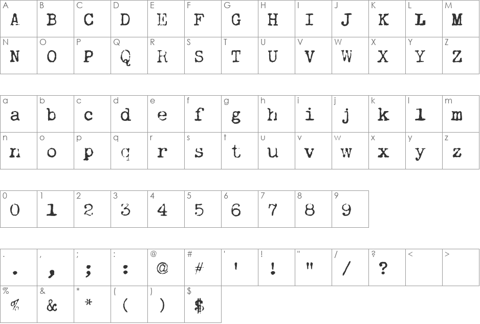 VTypewriter font character map preview
