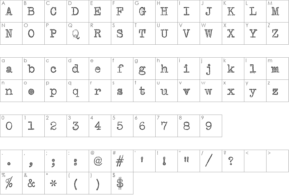 VTypewriter font character map preview