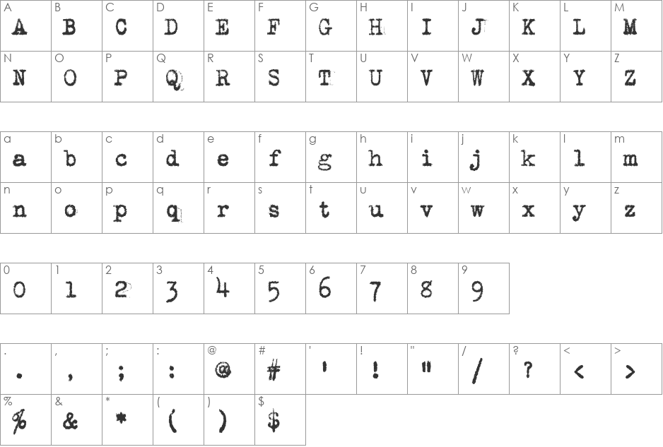 VTypewriter font character map preview