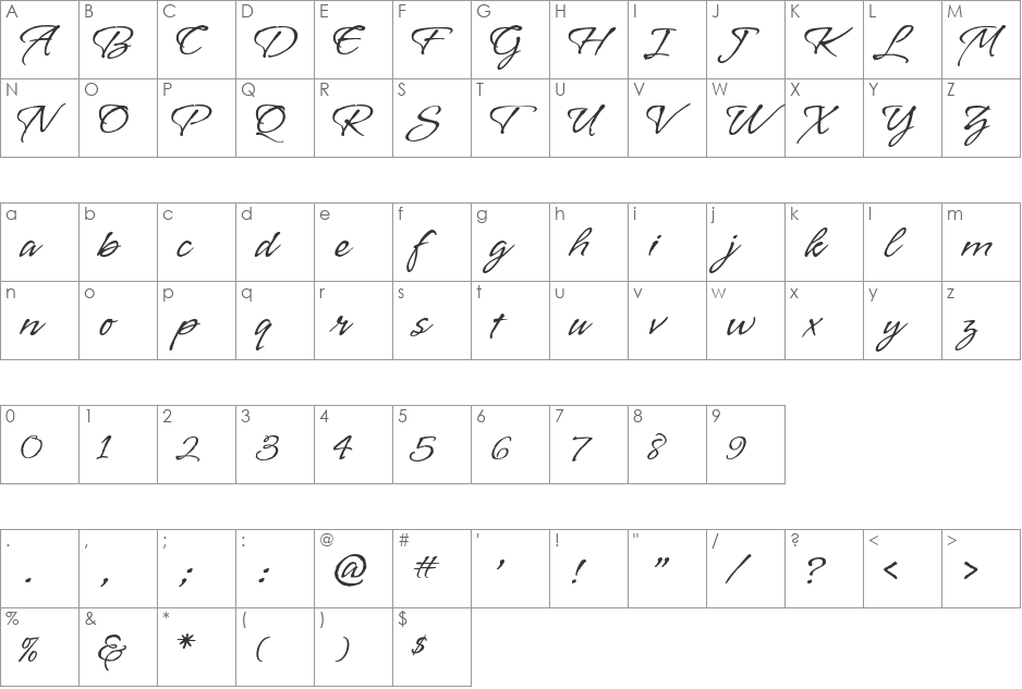 Vujahday Flourish font character map preview