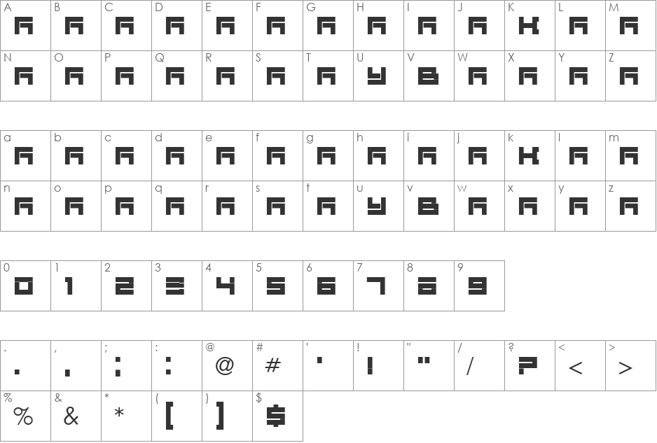 VUK-01 font character map preview