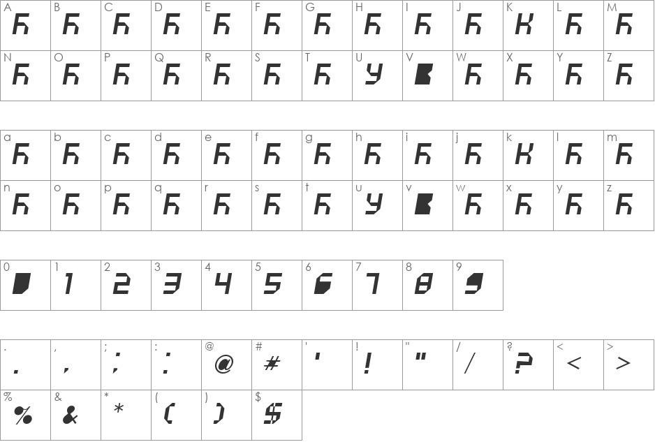 VUK-10 font character map preview
