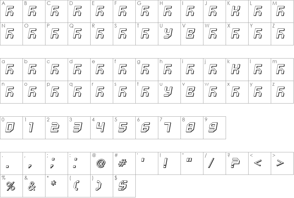 VUK-19 font character map preview