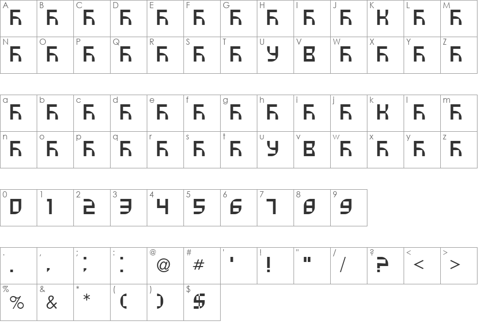 VUK-25 font character map preview