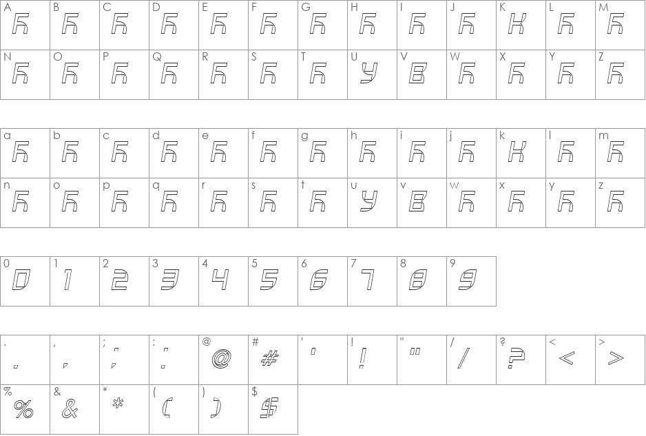 VUK-28 font character map preview