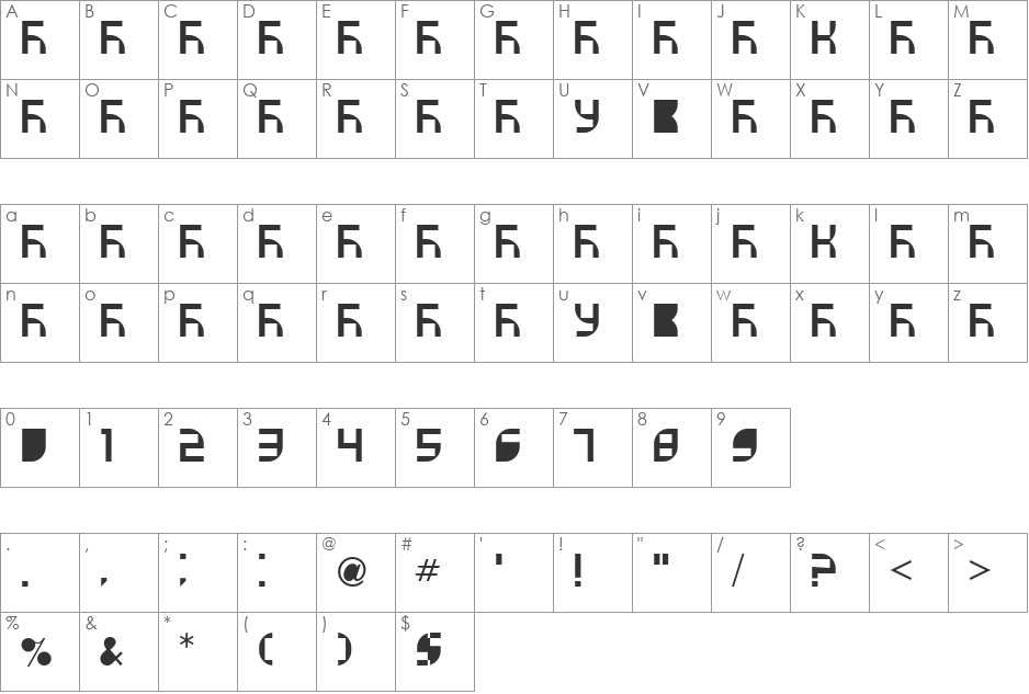 VUK-29 font character map preview