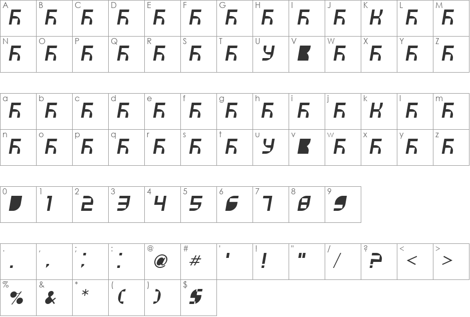 VUK-30 font character map preview