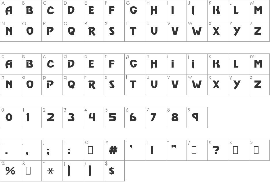 Vulgar Display font character map preview