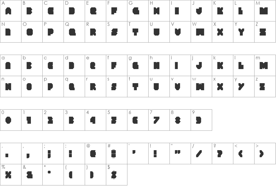 VX Rocket Condensed font character map preview