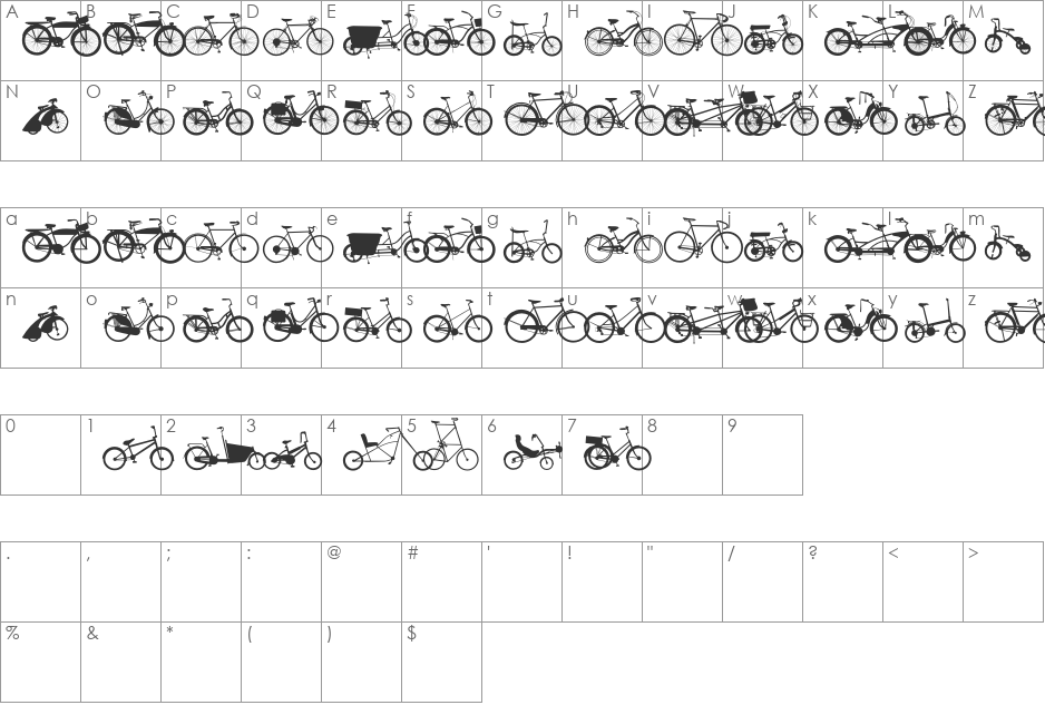 BIKES font character map preview