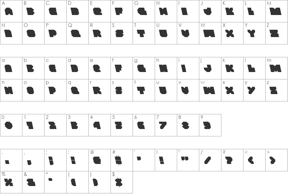 VX Rocket Leftalic font character map preview