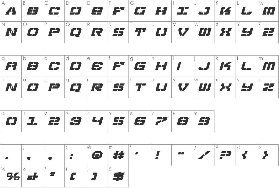 Vyper Bold Expanded Italic font character map preview