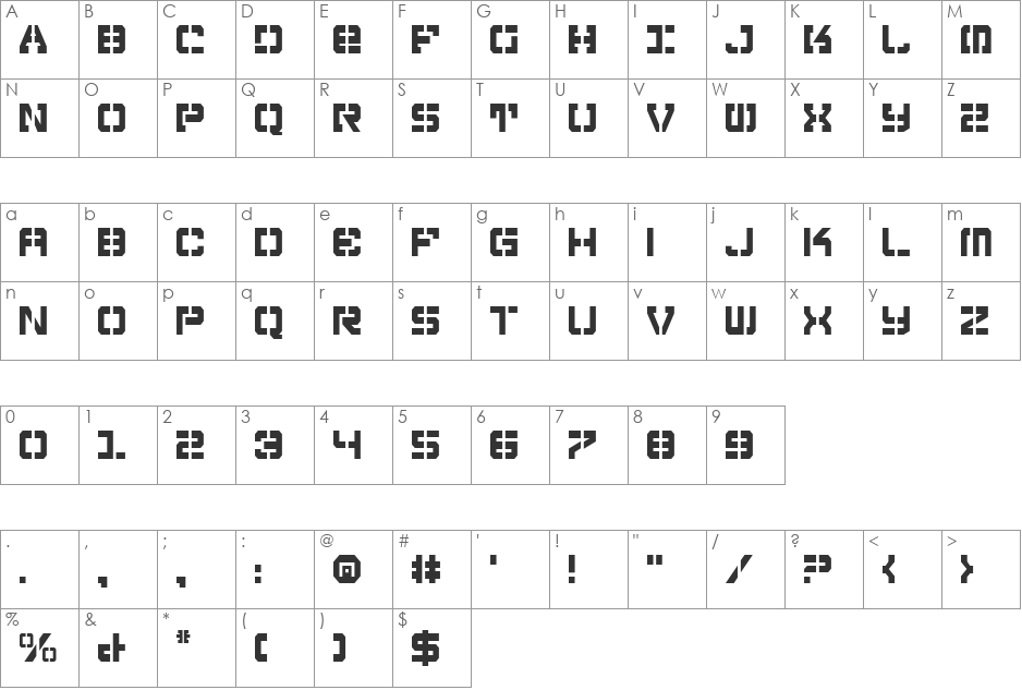 Vyper Condensed font character map preview