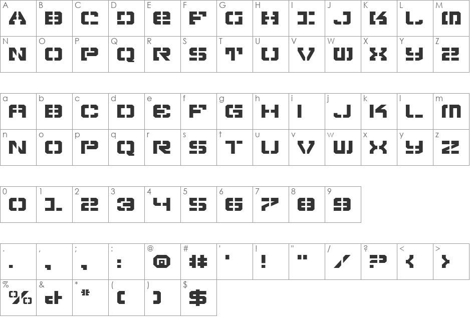 Vyper Expanded font character map preview