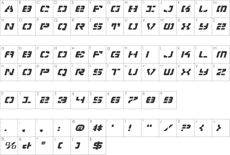 Vyper Expanded Italic font character map preview
