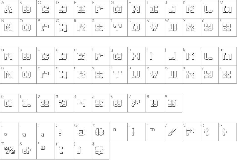 Vyper Shadow font character map preview