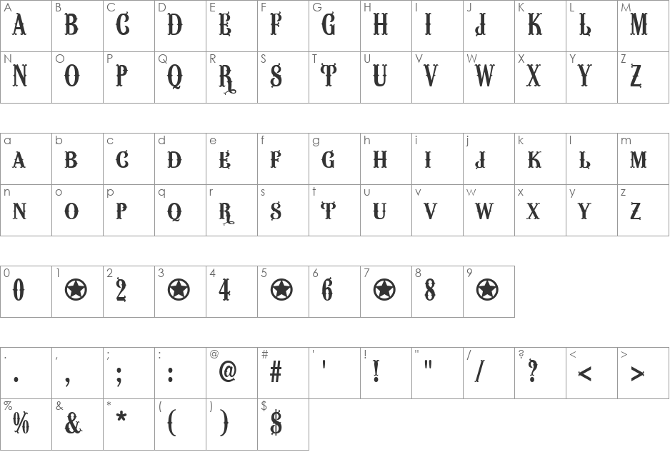 Wacam font character map preview