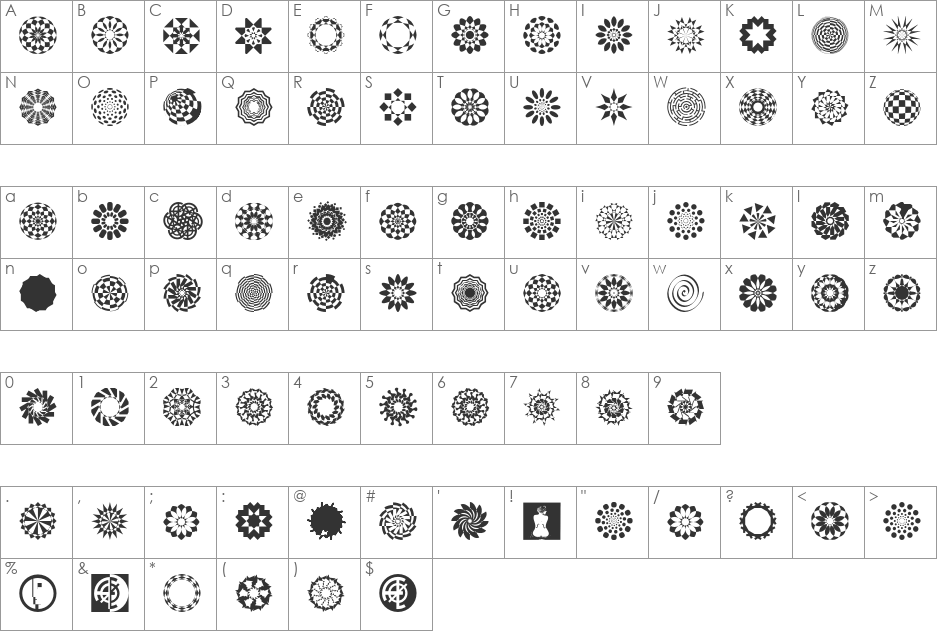 Wach Op-Art font character map preview