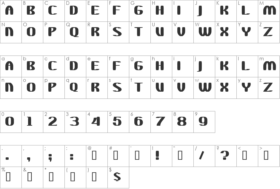 WaChaKa font character map preview